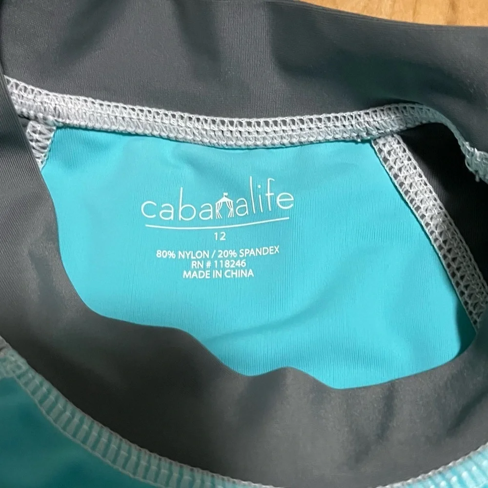Cabana Life Girls Size 12 Turquoise Rash Guard Swim Top UPF Sun Protection NWOT